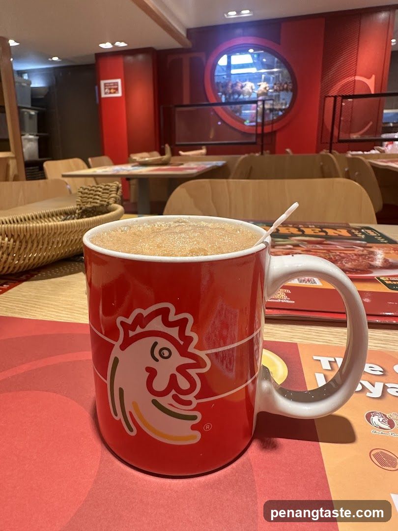 Beverage in a branded mug