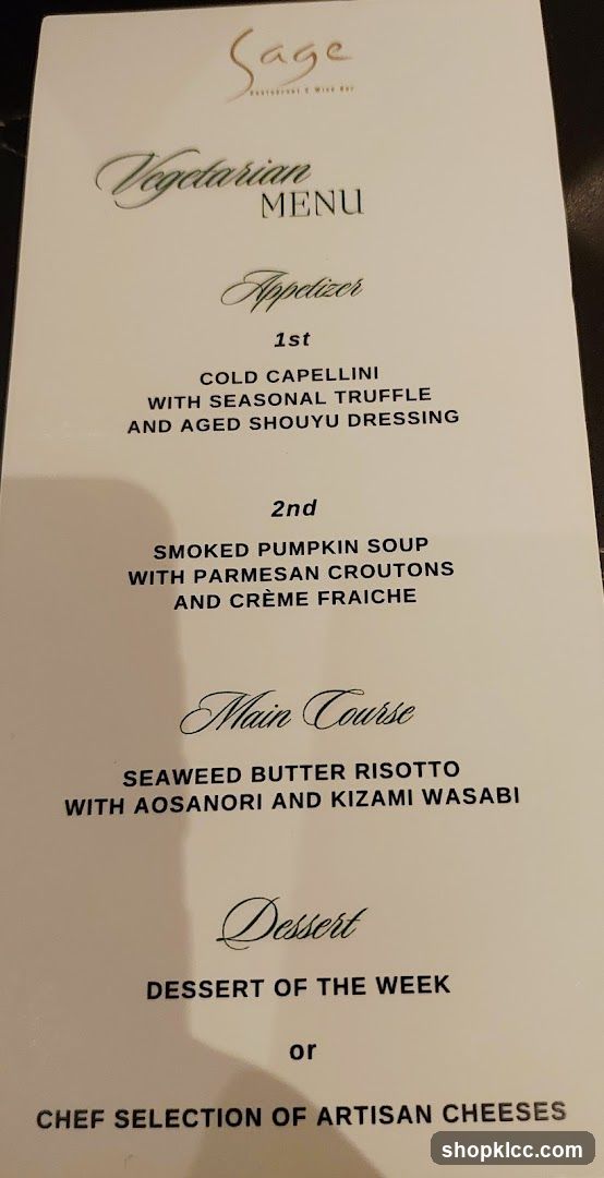 Sage Vegetarian Menu