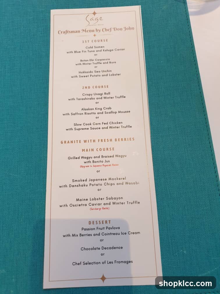 Sage Craftsman Menu by Chef Don John