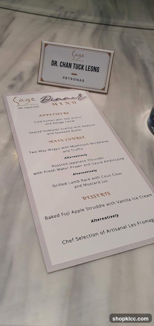 Sage Dinner Menu