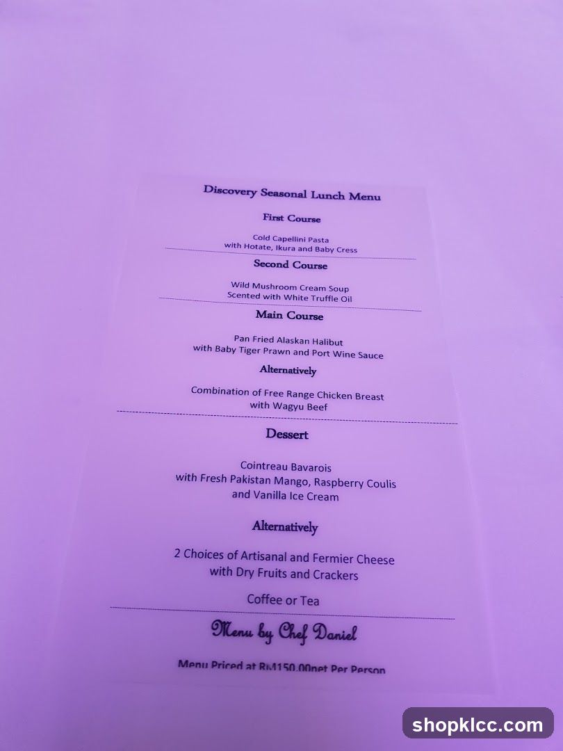 Discovery Seasonal Lunch Menu