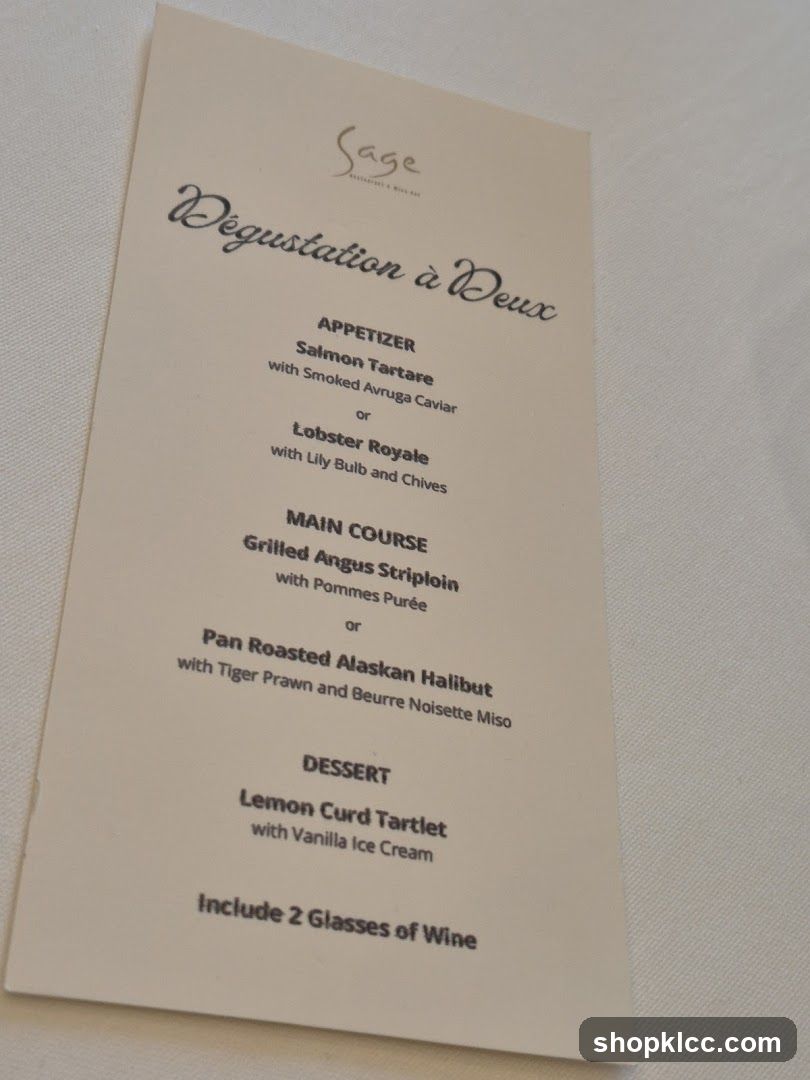 Sage Degustation à Deux Menu