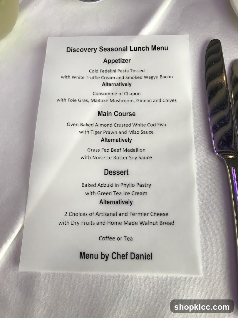 Discovery Seasonal Lunch Menu