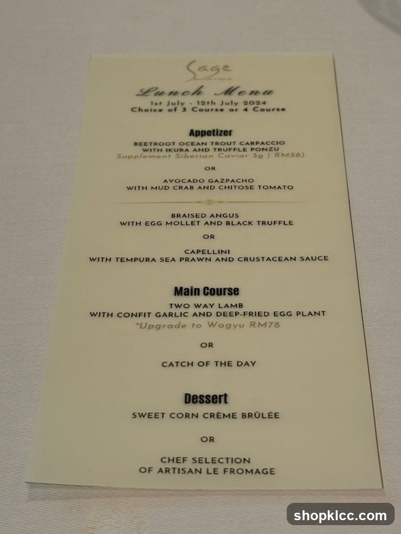 Sage Lunch Menu
