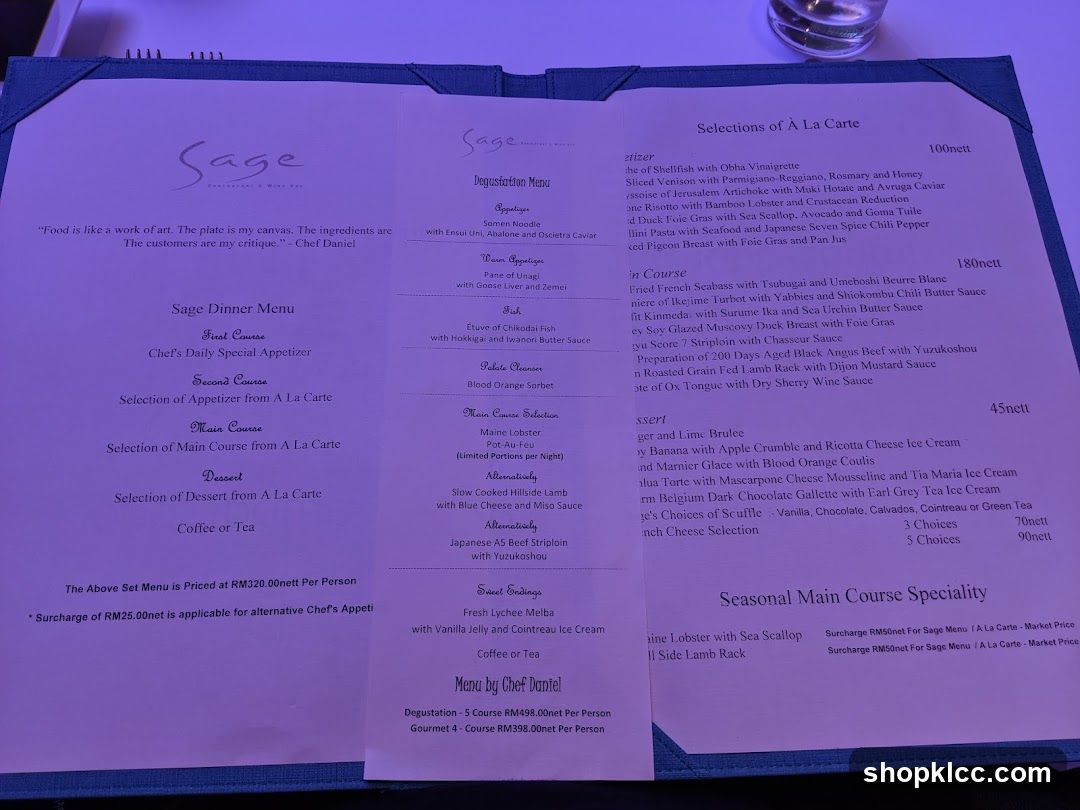 Sage Dinner Menu