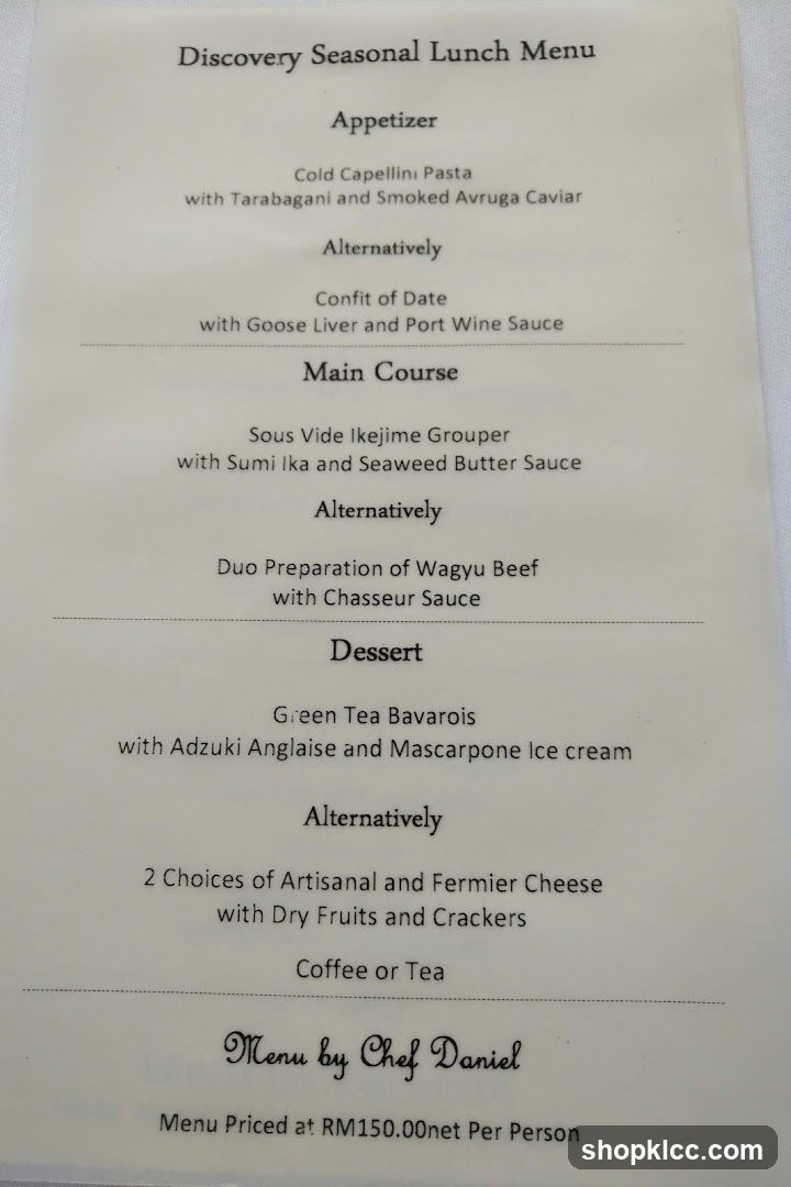 Discovery Seasonal Lunch Menu