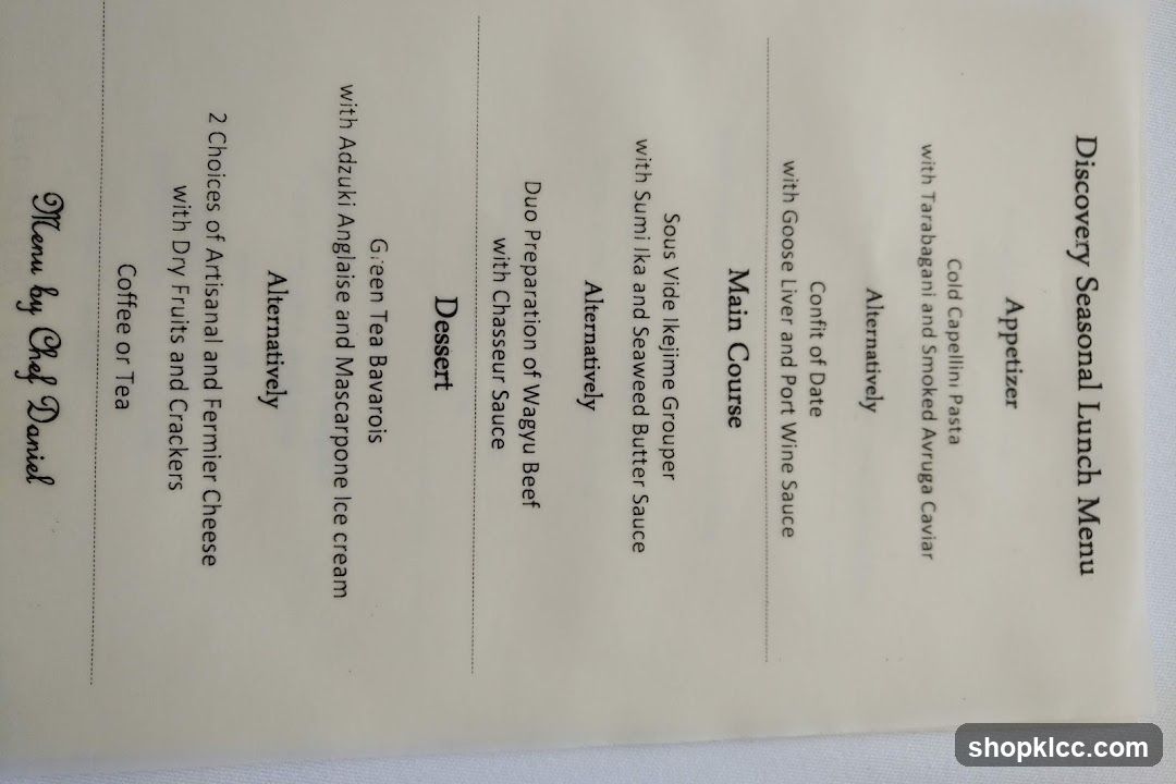 Discovery Seasonal Lunch Menu