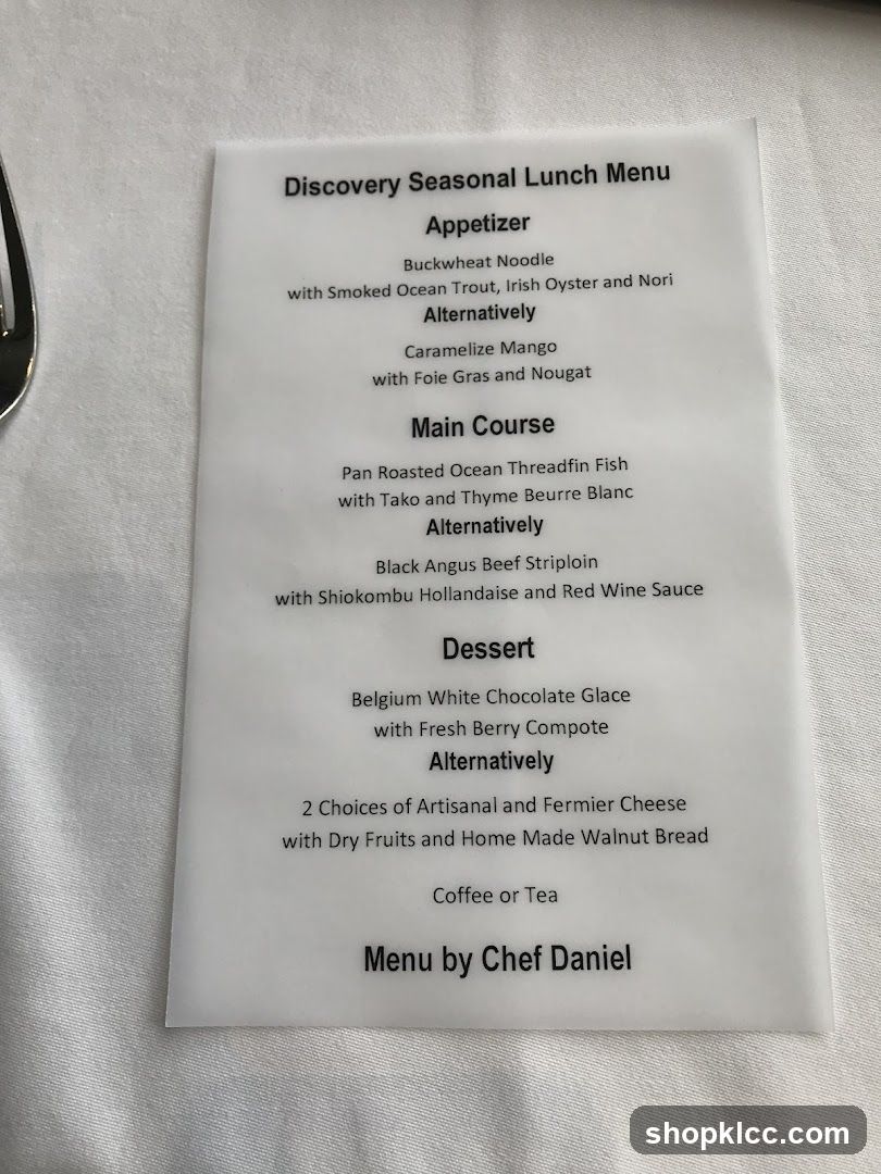 Discovery Seasonal Lunch Menu