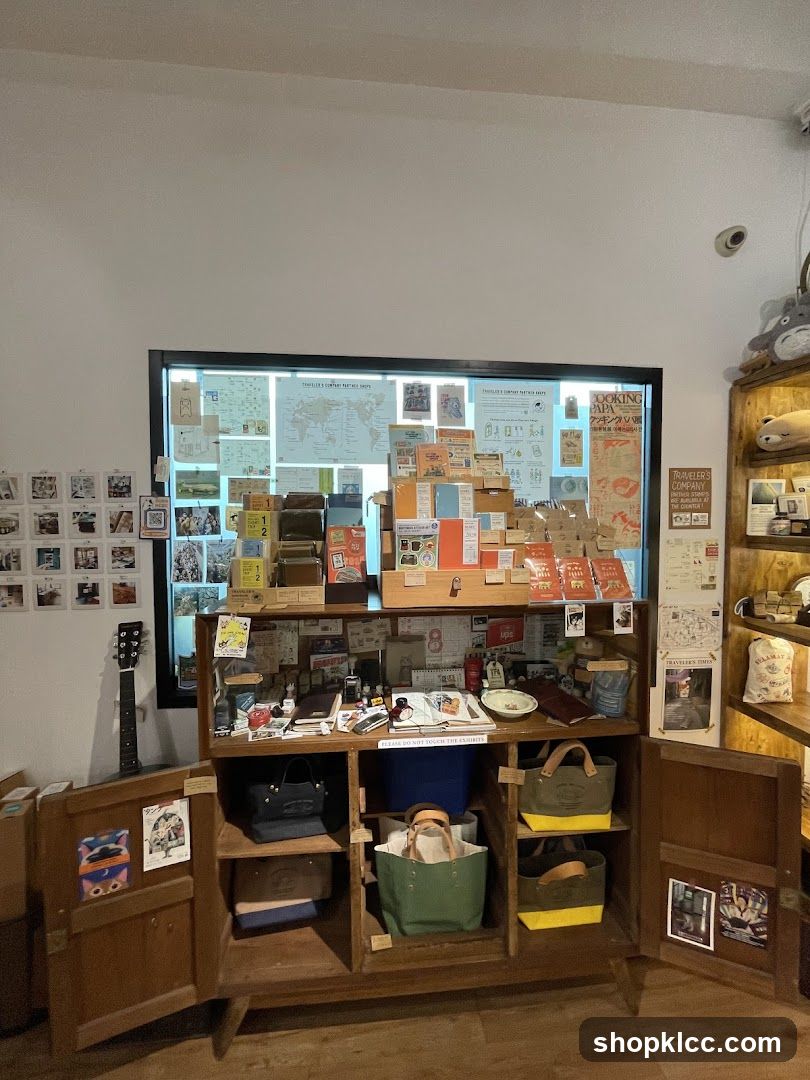Display cabinet with bags and stationery