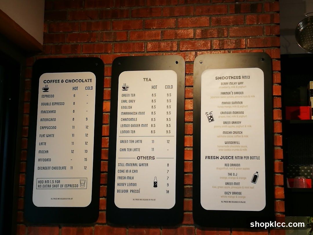 Coffee, Tea, Smoothies, and Fresh Juice Menu