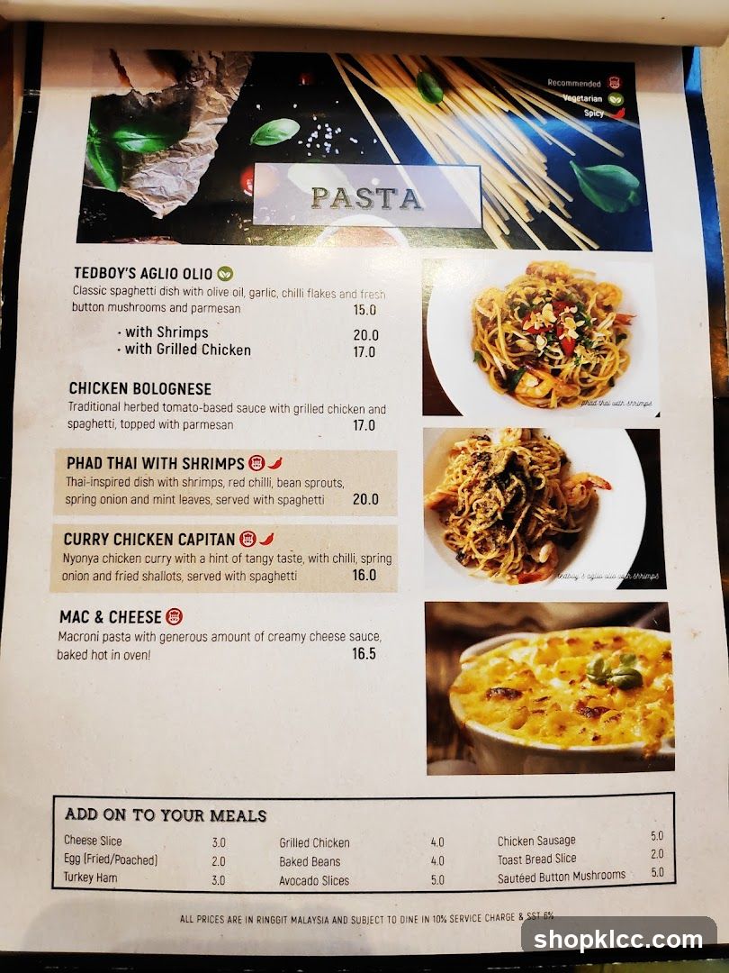Pasta Menu