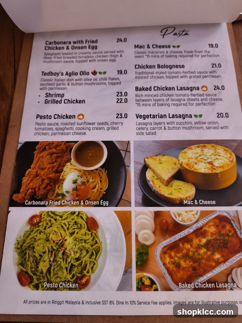Pasta Menu