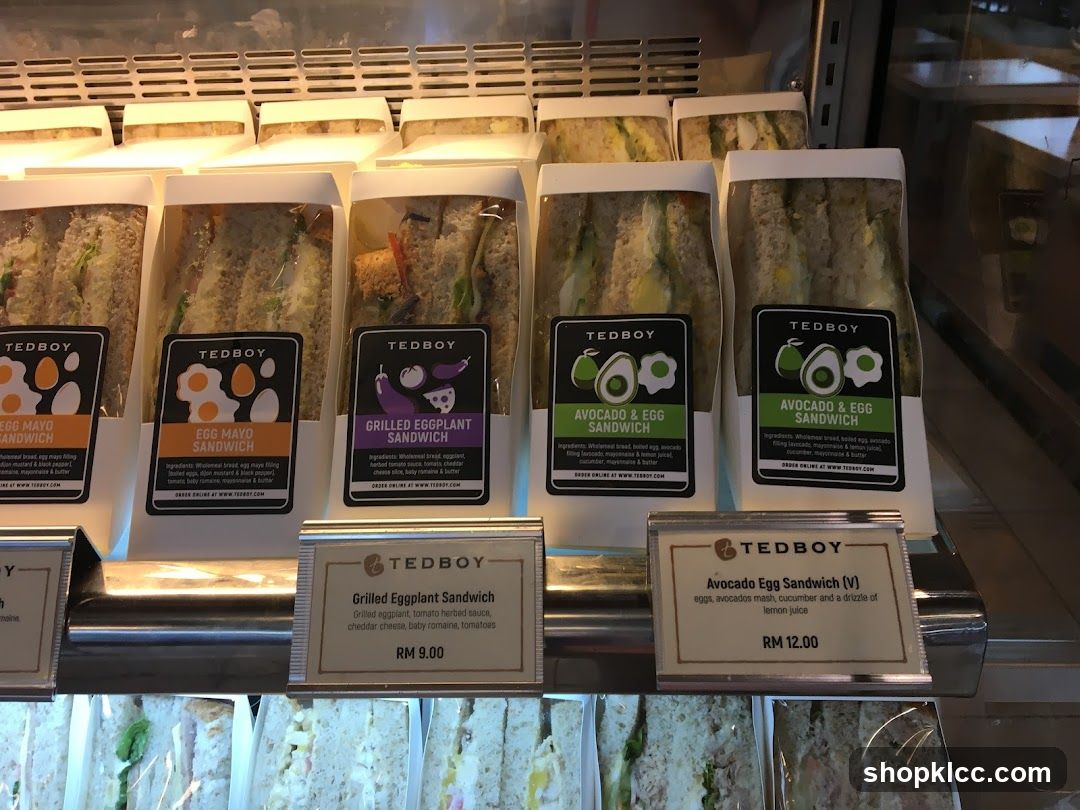 Sandwiches in a display case