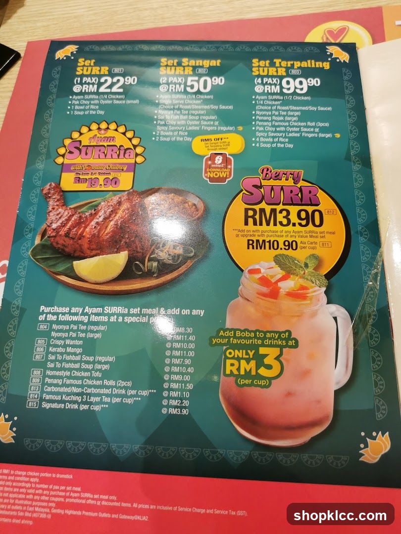 Ayam SURRIA Menu