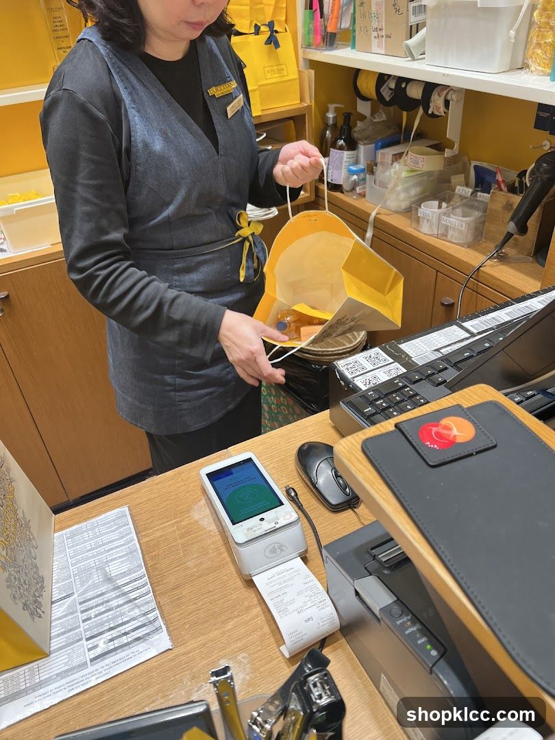 Checkout counter with staff member
