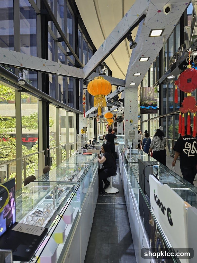Interior of a retail store with display cases