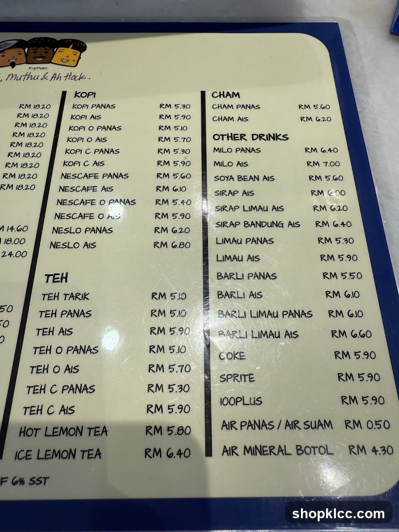 Kopitiam Menu
