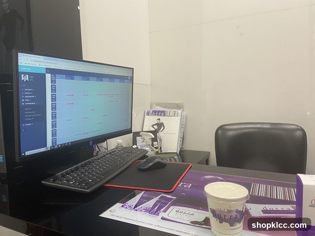 Office Desk with Computer and Branded Items