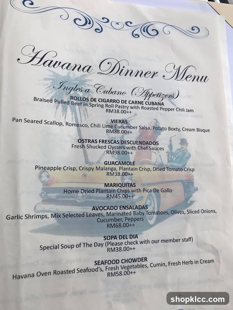 Havana Dinner Menu