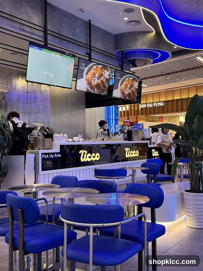 Modern Cafe Interior with Blue Seating