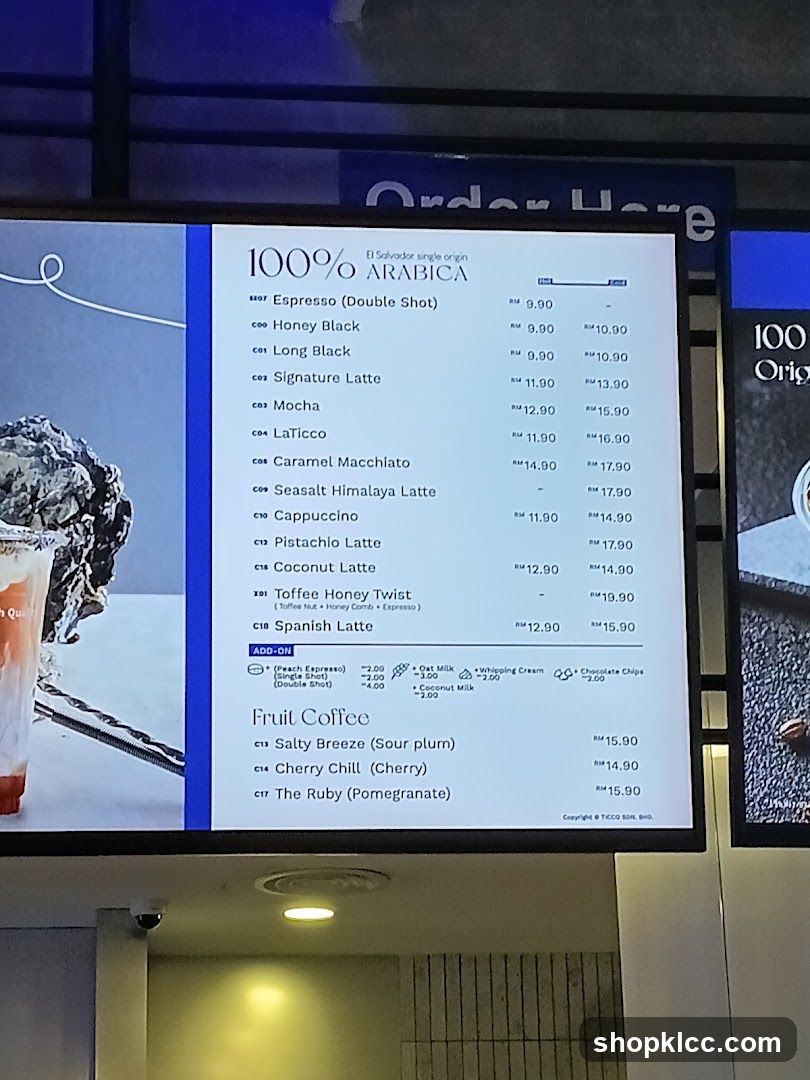 100% ARABICA Menu