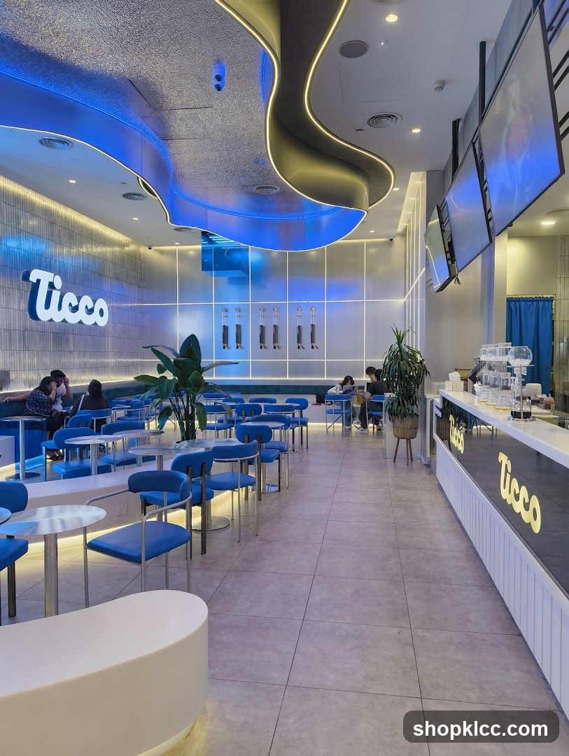 Modern Cafe Interior with Blue Accents
