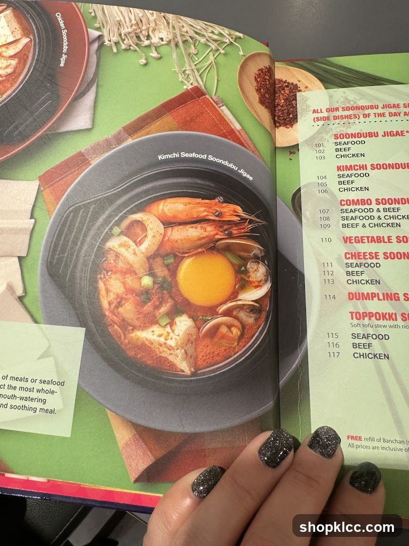 Soondubu Jigae Menu
