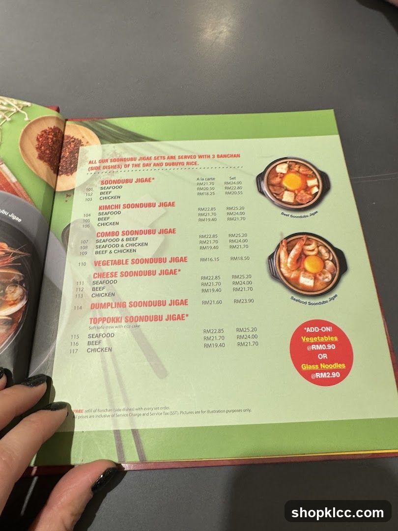 Soondugu Jigae Menu