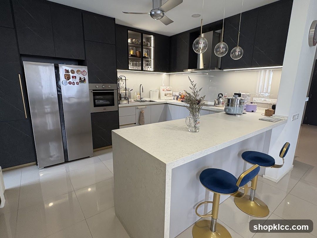 Modern Kitchen with Island and Bar Stools