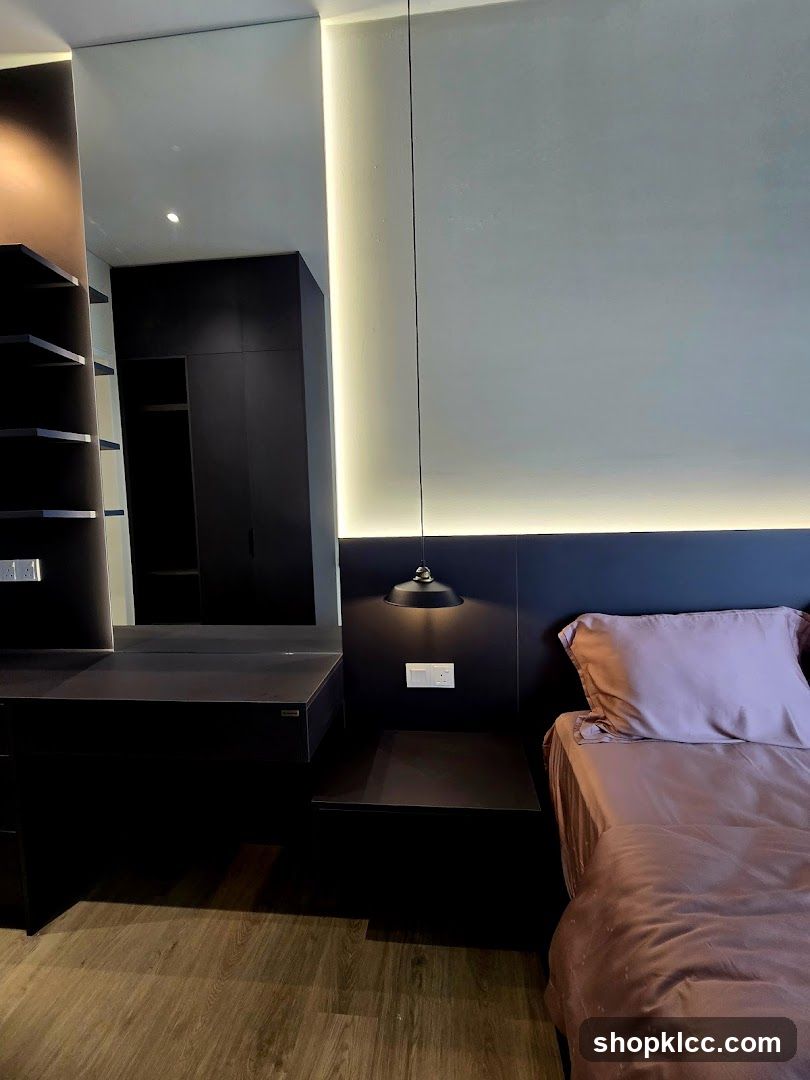 Modern Bedroom with Dark Furnishings