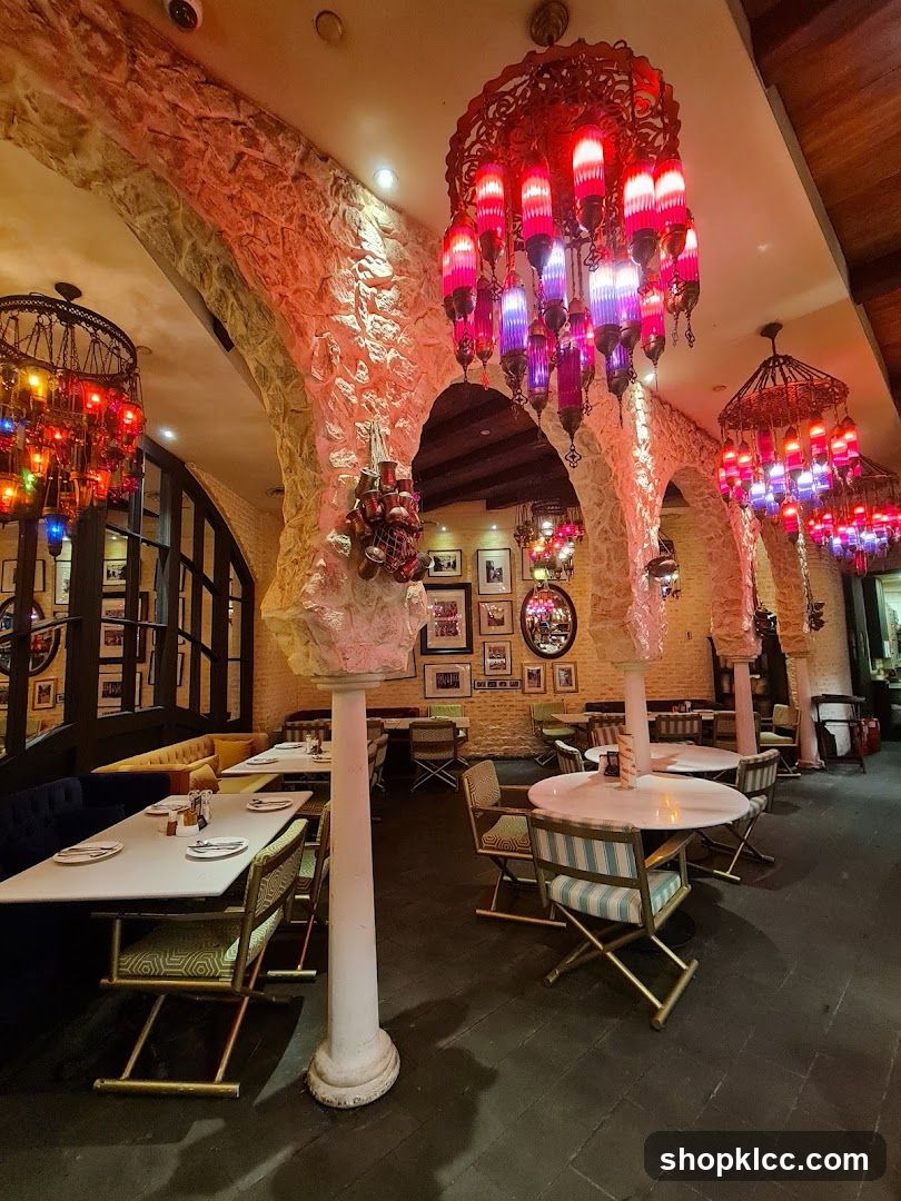 Restaurant Interior with Ornate Chandeliers