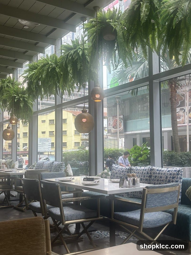 Restaurant Interior with Hanging Plants