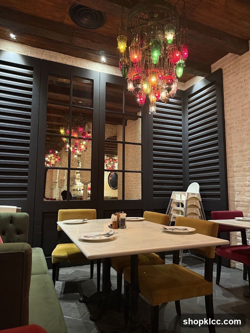 Restaurant Interior with Colorful Chandelier