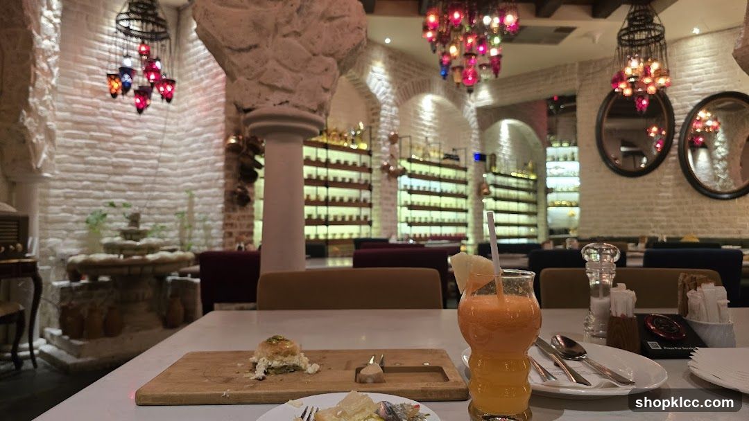 Restaurant Interior with Food and Drink