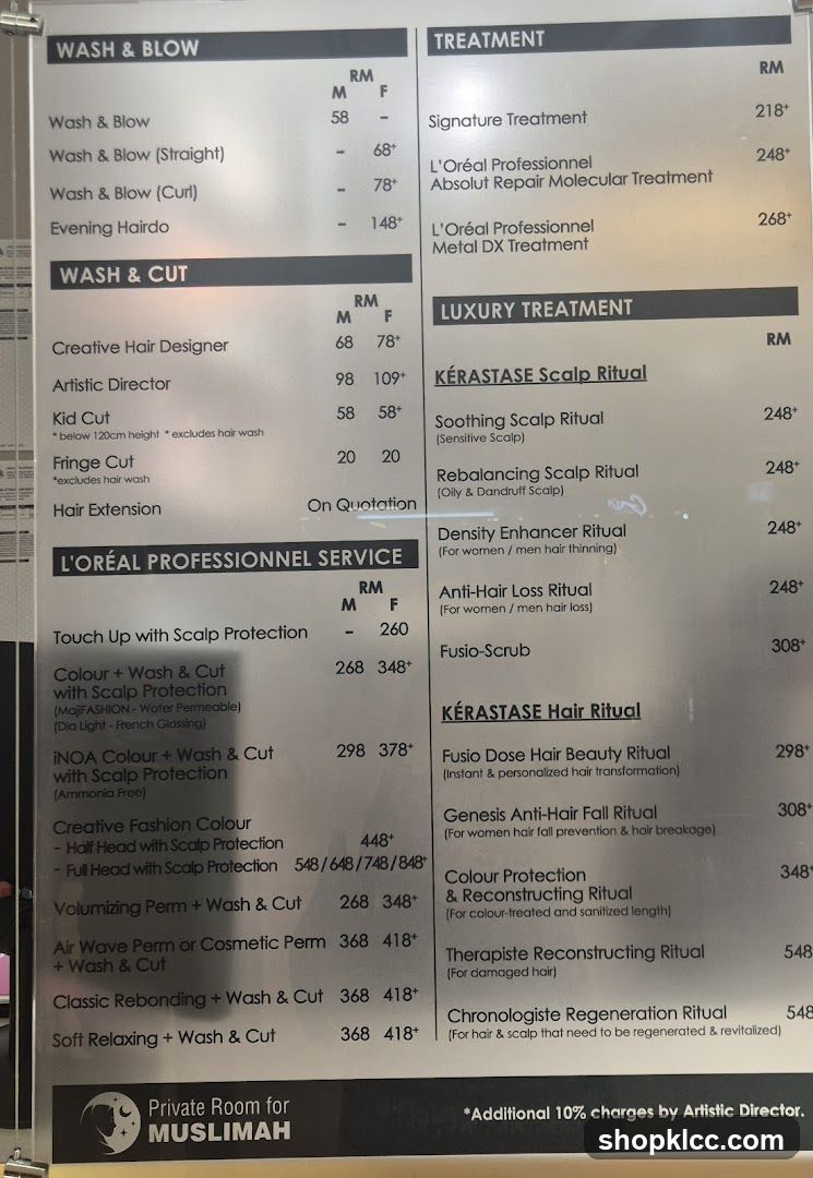 Hair Salon Price List
