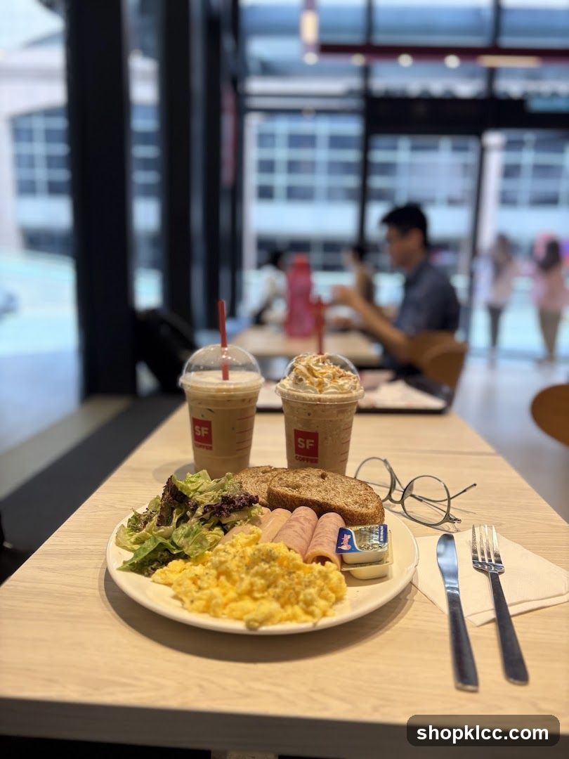 Breakfast Spread with Coffee Drinks