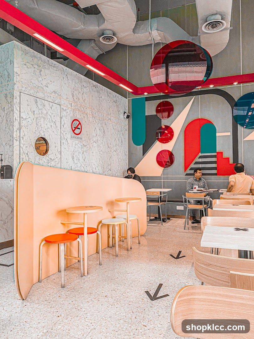 Modern Cafe Interior with Geometric Decor
