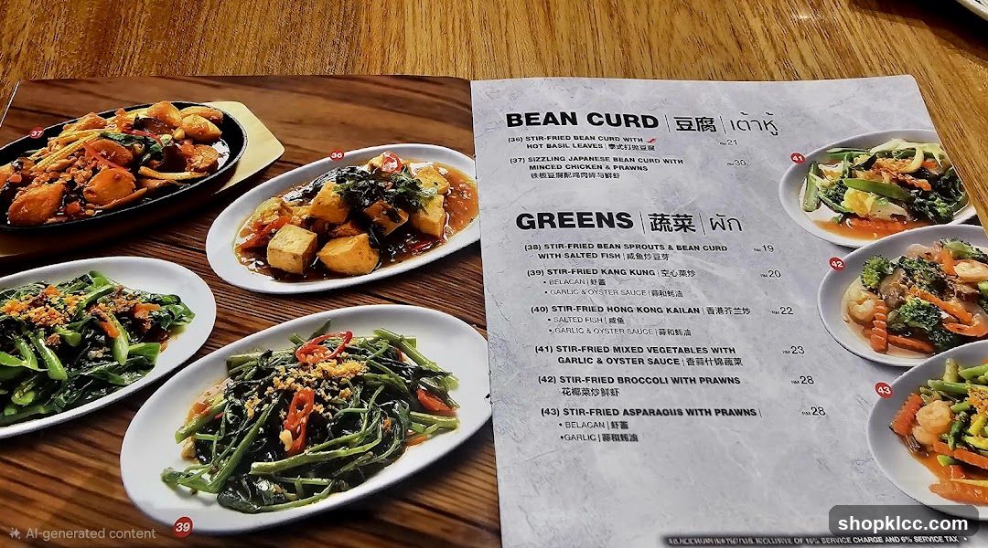 Bean Curd and Greens Menu