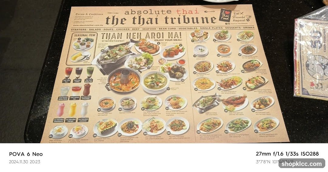 Absolute Thai Menu