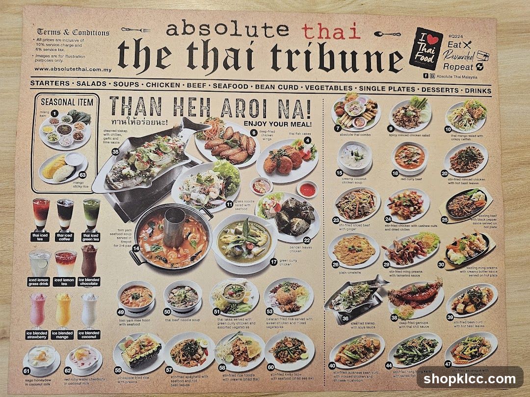 Absolute Thai Tribune Menu