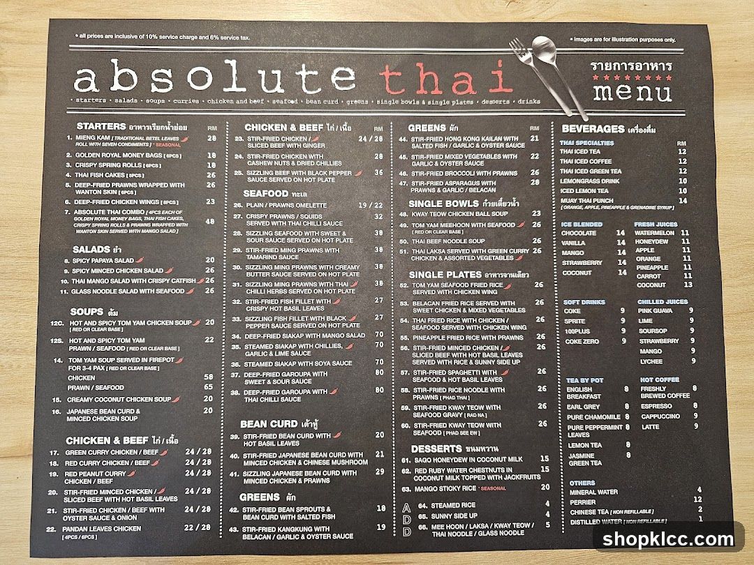 Absolute Thai Menu