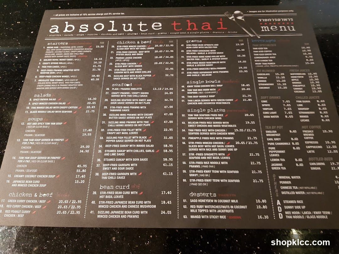 Absolute Thai Menu