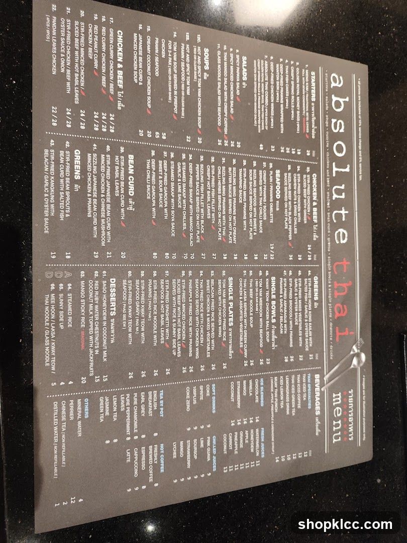 Absolute Thai Menu