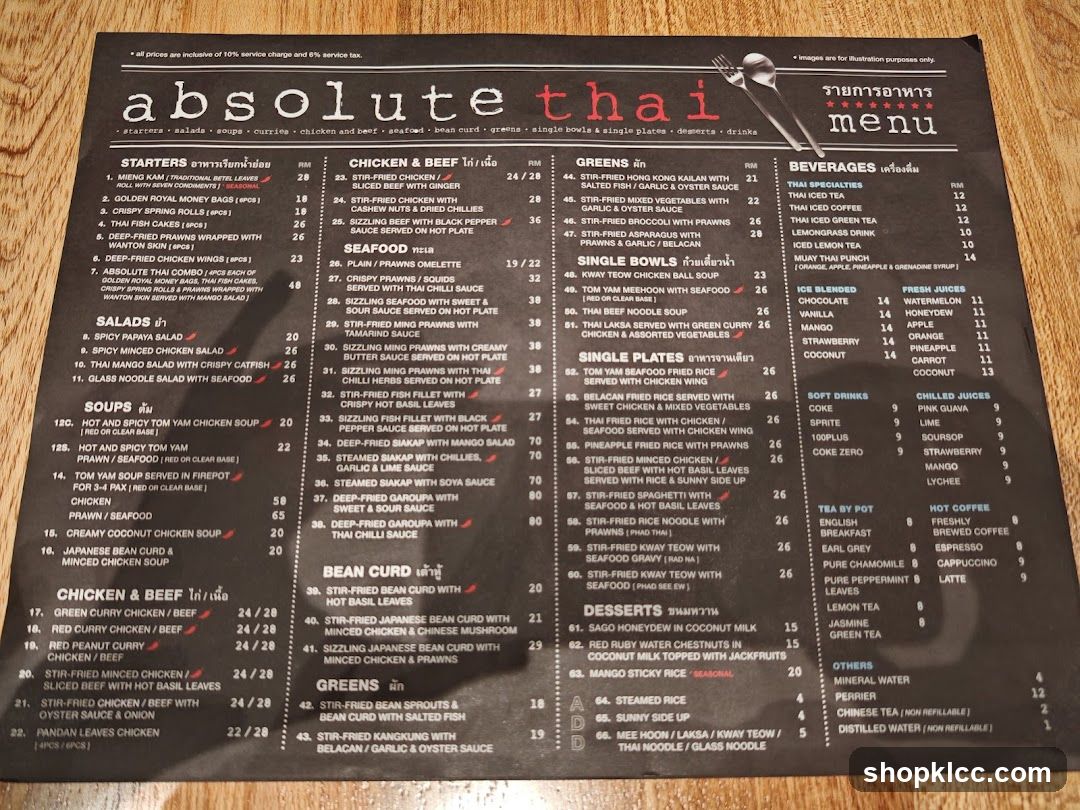 Absolute Thai Menu