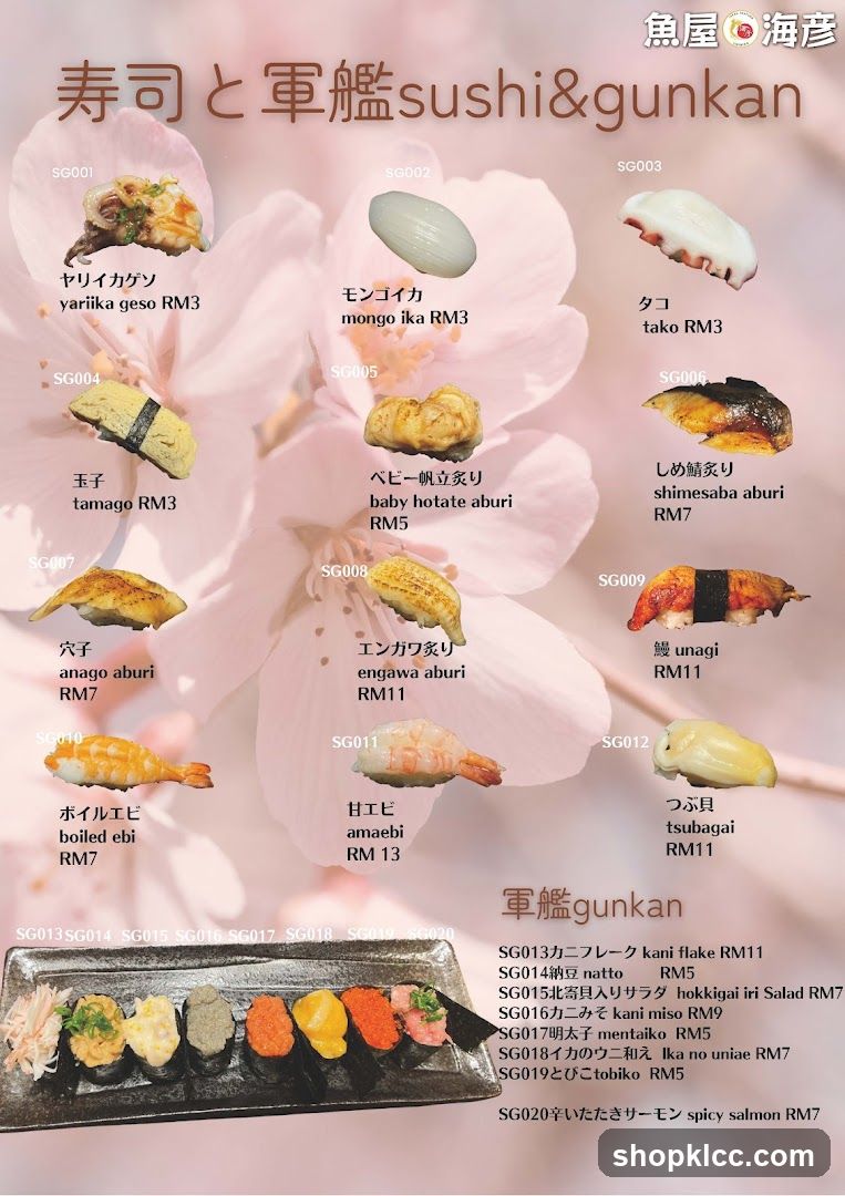 Sushi and Gunkan Menu