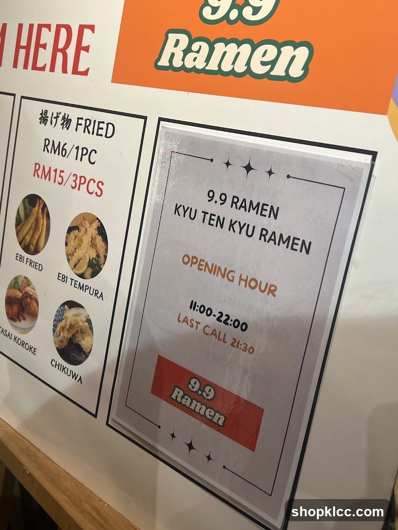 9.9 Ramen Menu