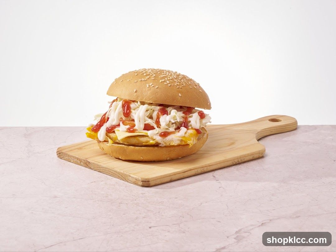 Burger with toppings on a cutting board