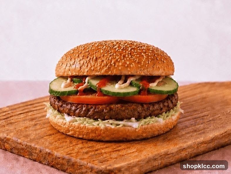 Burger on a Wooden Board