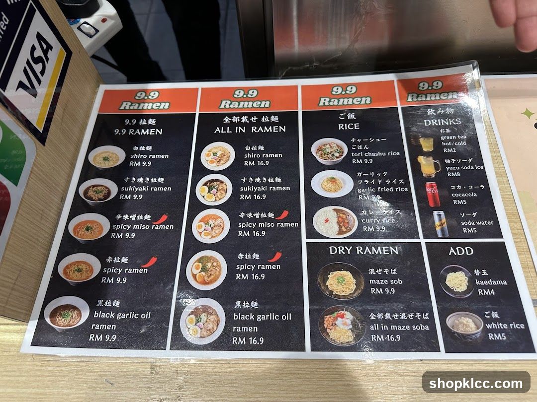 9.9 Ramen Menu