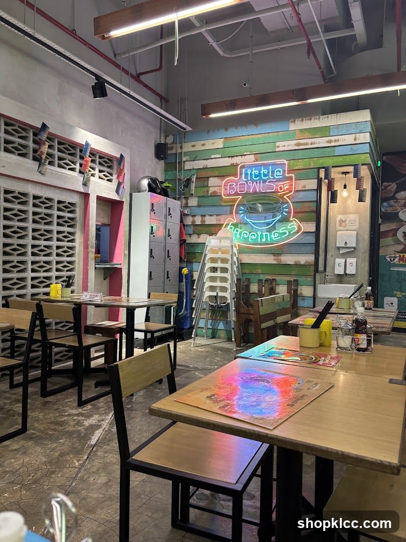 Restaurant Interior with Neon Sign